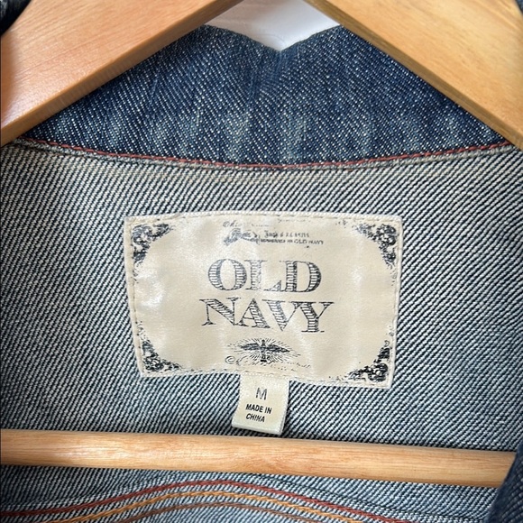 Y2K Special Edition Old Navy Women's Blue Denim Jacket cropped leather cuff med - Picture 2 of 14